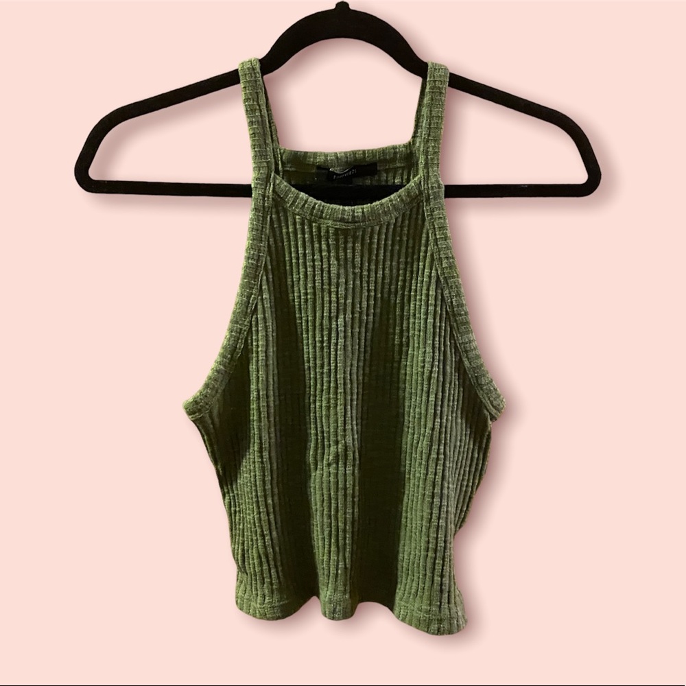olive green ribbed halter tank